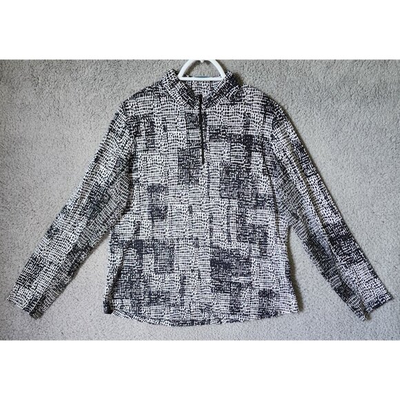IBKUL Women's Sz XL Long Sleeve Lightweight Pullover Quarter Zip Top Black/White - Picture 1 of 12